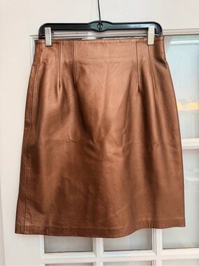 Vintage Lord & Taylor Chic Metallic Copper 90’s Rock Glam Skirt Size 12 Large L